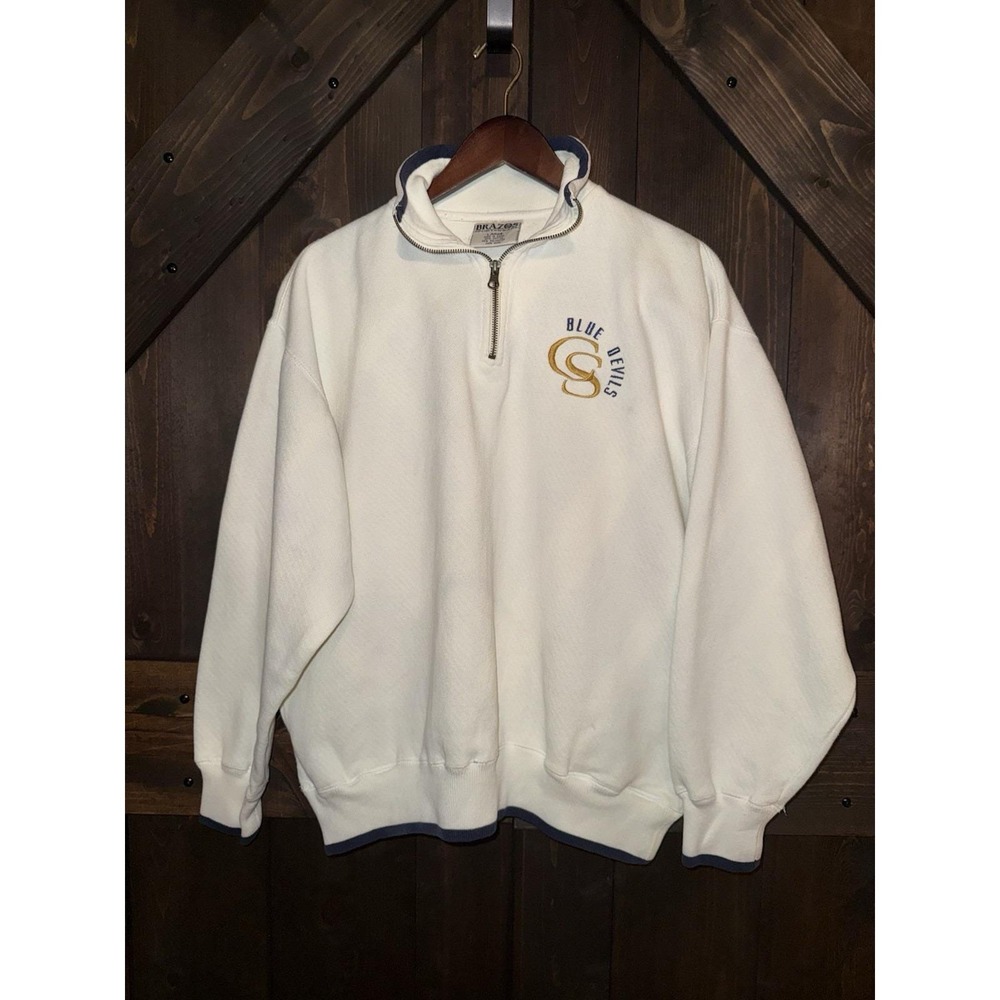 Vtg 90's Brazos Sportswear‎ Men's L Large Blue Devils CS 1/4 Zip Sweatshirt NCAA